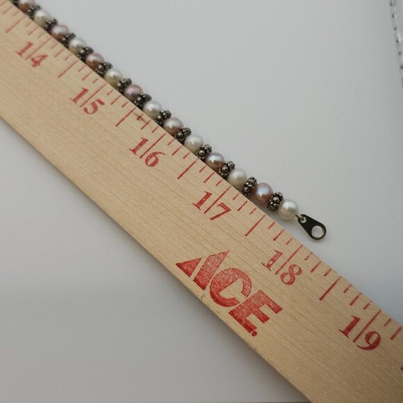 Classic 18" Freshwater Pearl Necklace Pink White Silver Beads Feminine Romantic - Picture 12 of 16